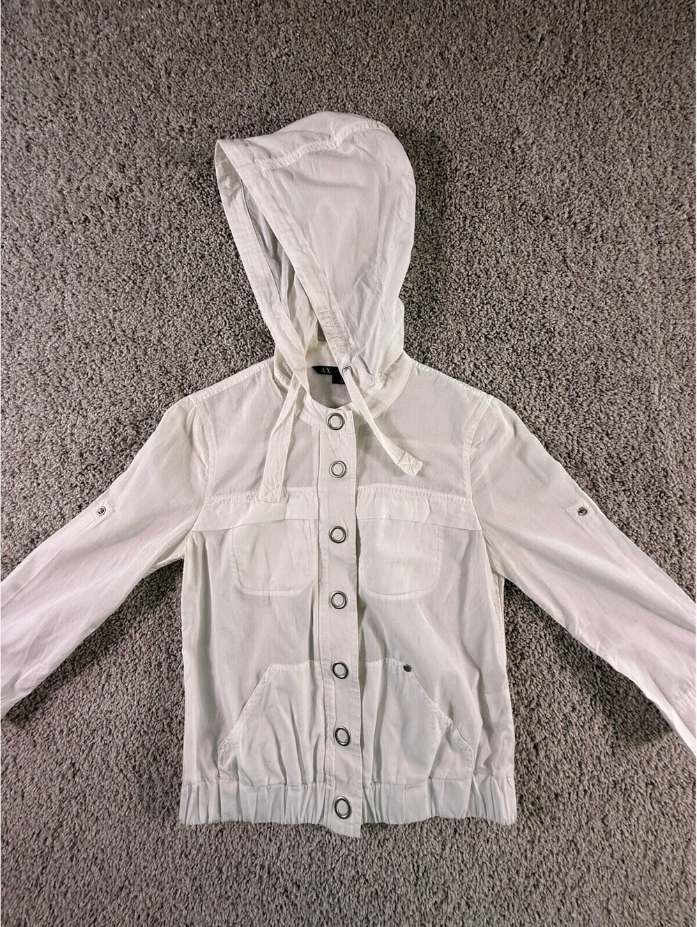 Armani Exchange Women’s Lightweight Jacket Size XS Hooded Full Zip White